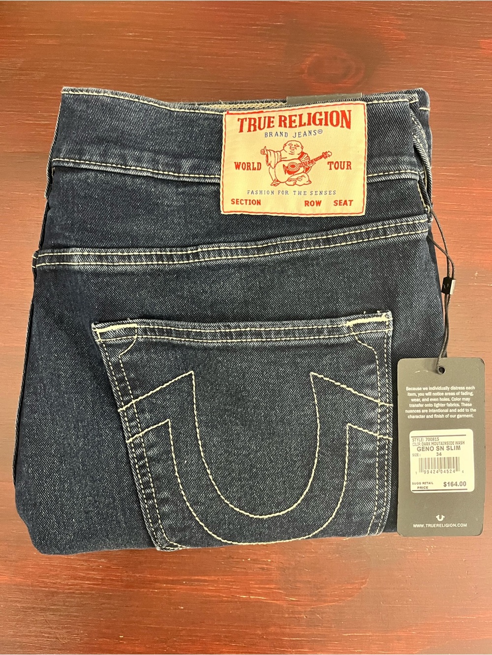 True Religion Jeans Geno SN Slim 34x32 Blue Denim Pants Stretch NWT $164 MSRP